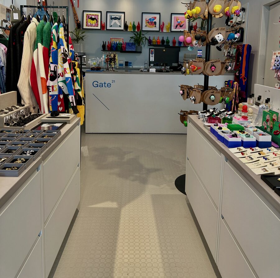 Inside Gate21 concept store in Tallinn Old Town, filled with colourful apparel, accessories and design objects
